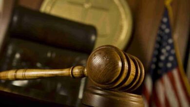 Closeup of gavel in court room